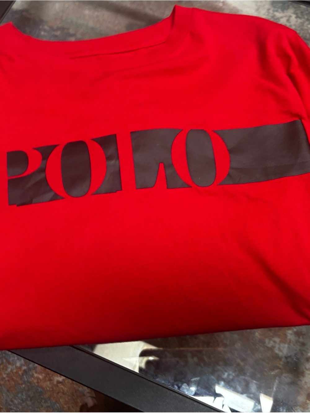 Polo by Ralph Lauren Red Long Sleeve Tee with Black Logo Stripe
